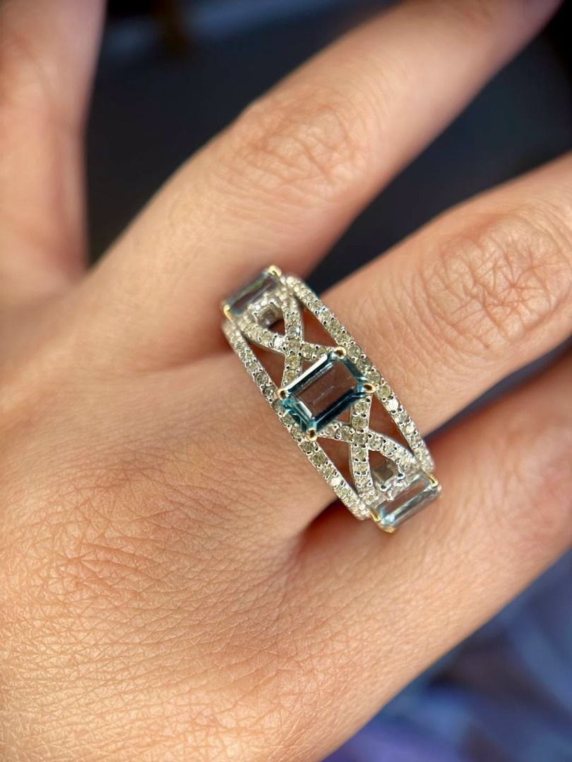 S8 Natural Aquamarine & Diamonds | S925 Silver Ring (Category: Rings) located in Baguio. Submitted by asna_taku (Listing ID 1471025995, Image 3). Description: 💎 Natural Aquamarine & Diamonds | S925 Silver Ring A gorgeous icy-blue beauty! 💙 Featuring 3 natural octagon-cut aquamarines from Brazil, accented with natural diamonds in an elegant openwork design. ✨ AGA certificate included 💎 Natural Aquamarine: 1.65 cts 💎 Natural Diamonds: approx. 0