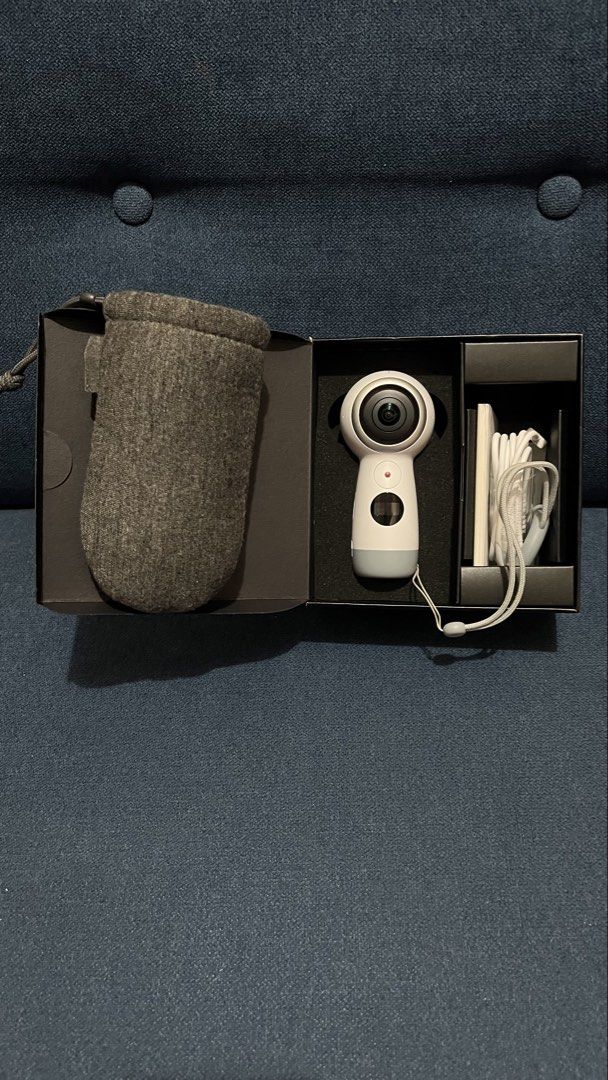 Samsung Gear 360 (2017) 360-degree camera with box (Category: Cameras) located in Bay. Submitted by ronellie (Listing ID 1471096742, Image 3). Description: - Samsung Gear 360 camera (2017 model) for full 360-degree videos and photos - Ideal tool for travel vlogs, social media, and VR content creation - Complete set includes the original black box, grey fabric pouch, wrist strap, charging cable, and manuals - All items fit neatly into the original