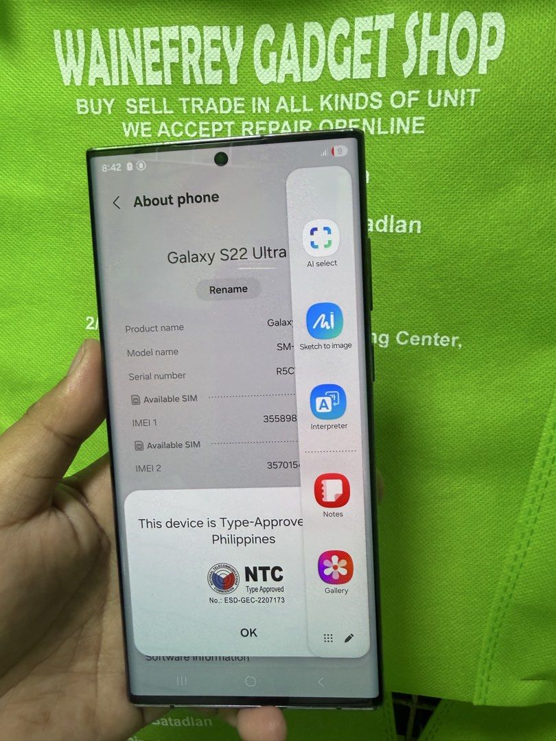 Samsung S22 Ultra 12/256 (Category: Samsung) located in San Juan City. Submitted by wainefreygadgetshop (Listing ID 1471092518, Image 2). Description: Samsung S22 Ultra 12/256 (PLEASE SEARCH MO NALANG FULL SPECS) ALL GOODS AT WORKING NO HIDDEN ISSUE GAMING PHONE PEDE PANG BACK UP PHONE SCREEN TESTED SIGNAL TESTED CAMERA SOBRANG LINAW HONEST ISSUE ILALAGAY SA NOTE KUNG MERON MAN PARA AWARE KA! Dipo makinis napaka obvious nang denta oag sa personal