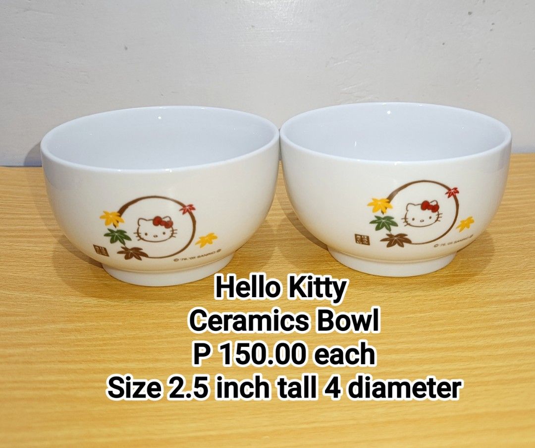 Sanrio Hello Kitty Ceramics Bowl (Category: Other Kitchenware & Tableware) located in Binan City. Submitted by mayjhe (Listing ID 1470961457, Image 1). Description: 💛 For Sale 💛 🌸 Sanrio Hello Kitty 🍀 Ceramics Bowl 📍 Condition: Good 💰 Price is ₱ 150.00 each 👉 Other details posted 🇵🇭 Location Biñan Laguna 🛵 Courier J& T and Lalamove 📋 Shipping by schedule 📍 NO COD & COP 📌 All items are carefully packed and labeled with Fragile sticker