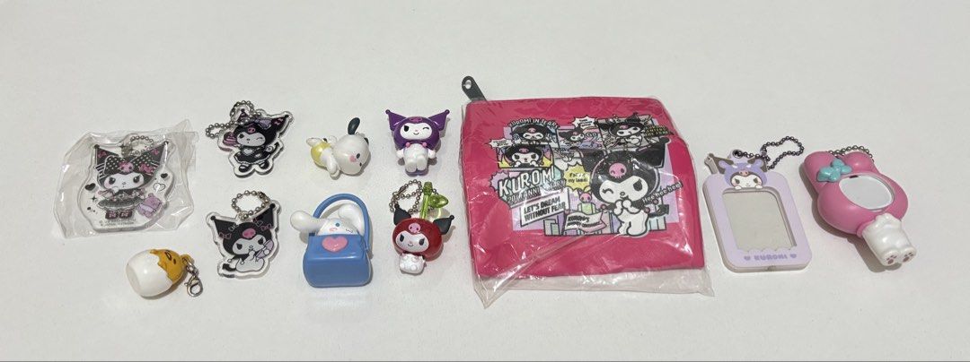 Sanrio Keychain & Figurines (SET) (Category: Character Goods) located in Mandaluyong City. Submitted by loopeaa (Listing ID 1471048880, Image 1). Description: Sanrio Gashapon & Keychain (set) - ₱175 (take all) - can tingi - Kuromi magnet - Kuromi keychain - Kuromi frame - kuromi pouch - Pochacco earphone accessory - My Melody - Gudetama keychain - Cinnamoroll figurine MOP: Gcash MOD: j&t/lalamove Mandaluyong 📍.