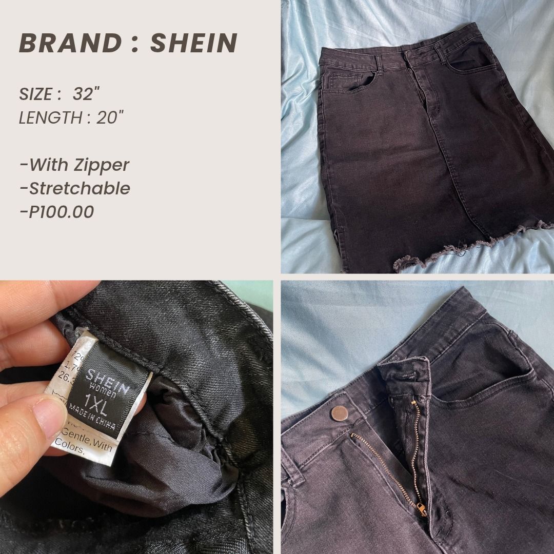 Shein Black Denim Skirt Size 1XL (Category: Skirts) located in Guiguinto. Submitted by plumpypeachyyy (Listing ID 1470949310, Image 1). Description: - Brand: Shein - Color: Black - Size: 1XL (fits approx. 32-inch waist) - Length: 20 inches - Material: Stretchy and super comfortable denim - Closure: Zipper fly with button - Details: Raw frayed hem - Condition: Great basic piece that goes with everything.