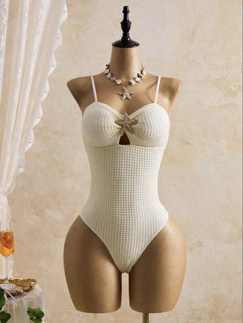 SHEIN Cream Waffle One-Piece Swimsuit (Category: Bikinis & Swimsuits) located in Manila. Submitted by camillestc (Listing ID 1471079359, Image 1). Description: Actual photo on the last slide.