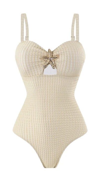 SHEIN Cream Waffle One-Piece Swimsuit (Category: Bikinis & Swimsuits) located in Manila. Submitted by camillestc (Listing ID 1471079359, Image 2). Description: Actual photo on the last slide.