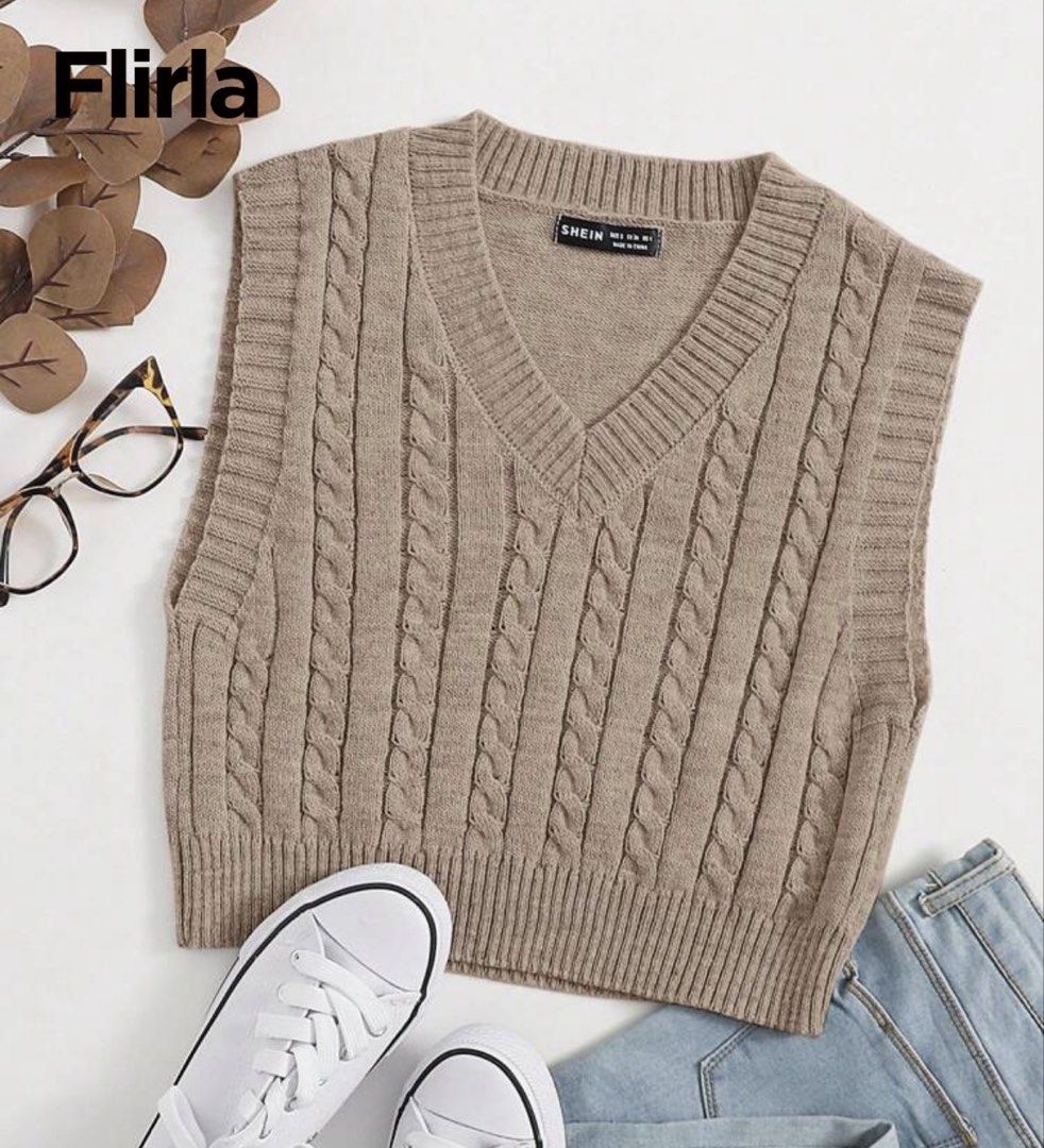 SHEIN khaki knitted vest (Category: Coats, Jackets and Outerwear) located in Caloocan City. Submitted by _shellly (Listing ID 1471021438, Image 1). Description: Used once Good as new It can fit small to large.