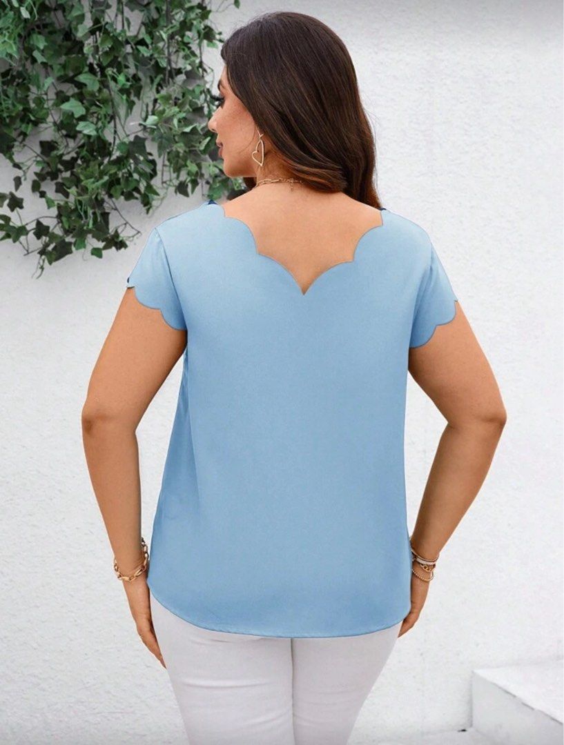 Shein Plus Size Blue Blouse (Category: Blouses) located in Malolos. Submitted by basementbargain (Listing ID 1471063827, Image 2). Description: Size: 0XL Product Measurement: Shoulder: 40.5 cm, Length: 69.0/48.5 cm, Sleeve Length: 9.4 cm, Bust: 112.0 cm, Waist Size: 118.0 cm, Cuff: 33.5 cm.