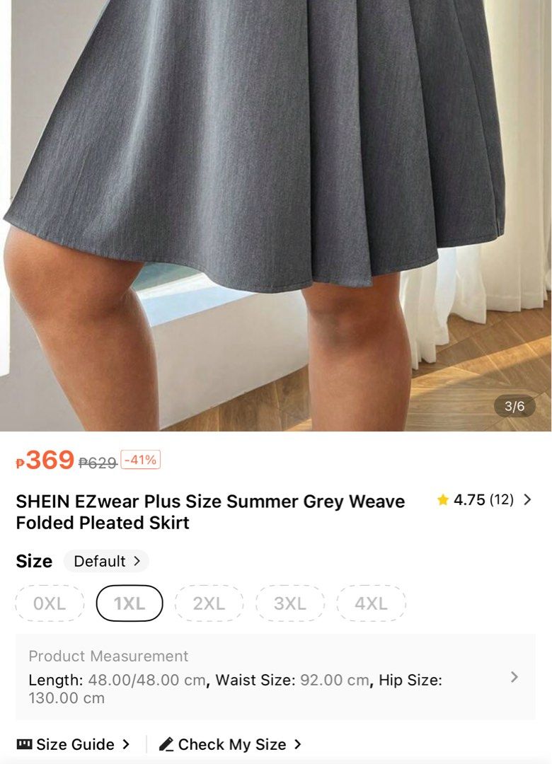Shein Plus Size Summer Grey Weave Folded Pleated Skirt (Category: Skirts) located in Malolos. Submitted by basementbargain (Listing ID 1471064136, Image 3). Description: Size: 1XL Product Measurement: Length: 48.00/48.00 cm, Waist Size: 92.00 cm, Hip Size: 130.00 cm .