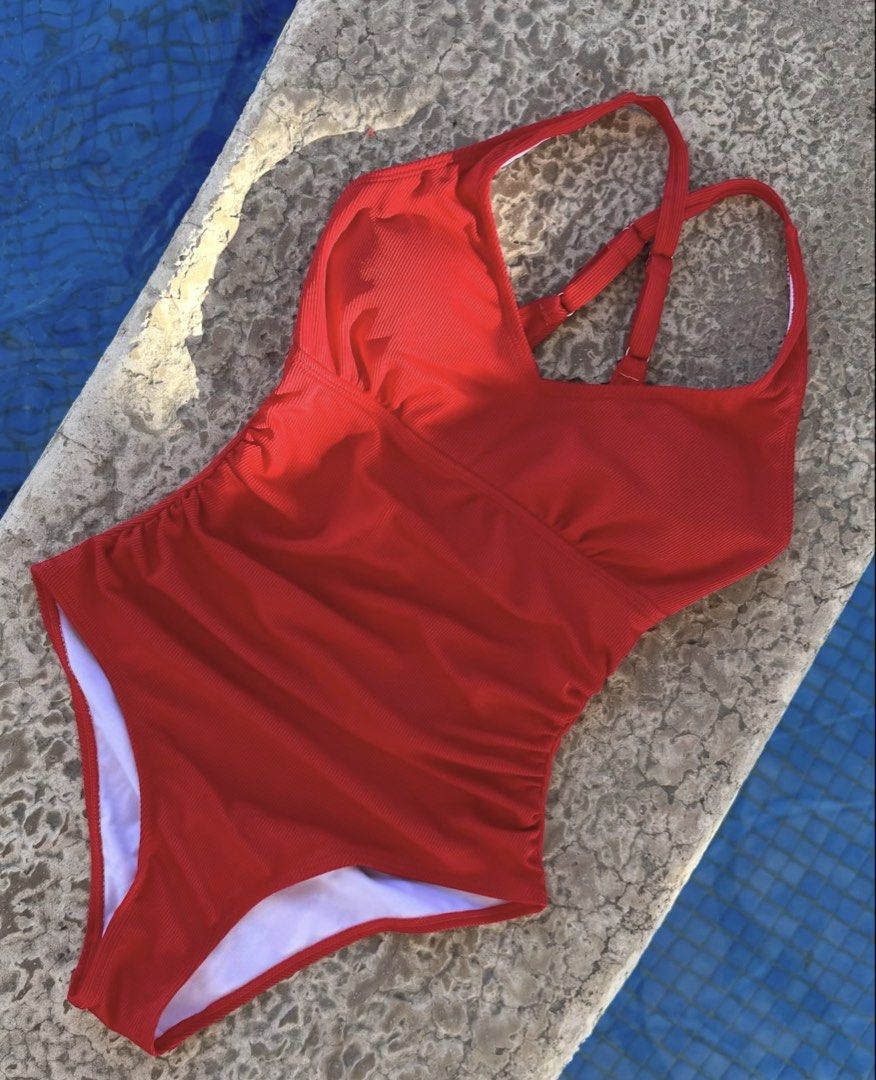 SHEIN Red Ribbed One-Piece Swimsuit (Category: Bikinis & Swimsuits) located in Manila. Submitted by camillestc (Listing ID 1471061585, Image 1). Description: .