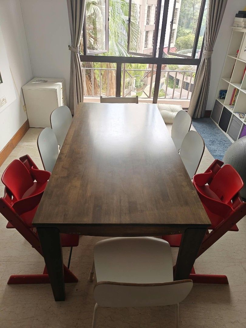 Large Solid wood dining table (Category: Tables & Sets) located in Singapore. Submitted by franziskapaul (Listing ID 1471024418, Image 3). Description: - Sturdy dark wood dining table - no chairs! - Solid, heavy construction built to last - Seats a big family comfortably with a roomy surface for meals and projects - Easy to wipe clean - Normal scuffs and marks on the tabletop from daily use - about 180*90 cm.