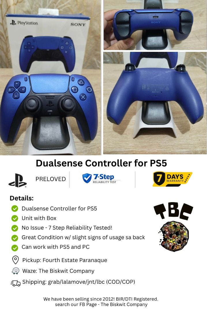 Sony PlayStation 5 DualSense Wireless Controller Starlight Blue (Category: Controllers) located in Paranaque City. Submitted by thebiskwitcompany (Listing ID 1470984914, Image 1). Description: #57 Dual Sense 5 Controller P2595 -Unit only wih box -Very Good Condition with slight signs of usage sa back ng controller -no issue (ghost movement, buttons, wireless, battery) Compatible with PS5 and PC Shipping through grab/lalamove/jnt/lbc (COD/COP) Pic