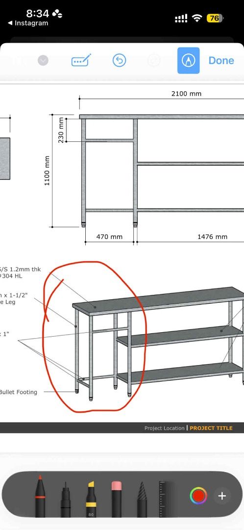 Stainless steel kitchen work table with double shelves (Category: Tables & Sets) located in Caloocan City. Submitted by brightdolphin_bfc4c6 (Listing ID 1471013534, Image 3). Description: Overall length: 2100 mm Overall height: 1100 mm Upper section height: 230 mm Left section width: 470 mm Main section width: 1476 mm - Heavy-duty commercial-grade stainless steel prep table - Clean and durable work surface on top - Two lower shelves provide extra