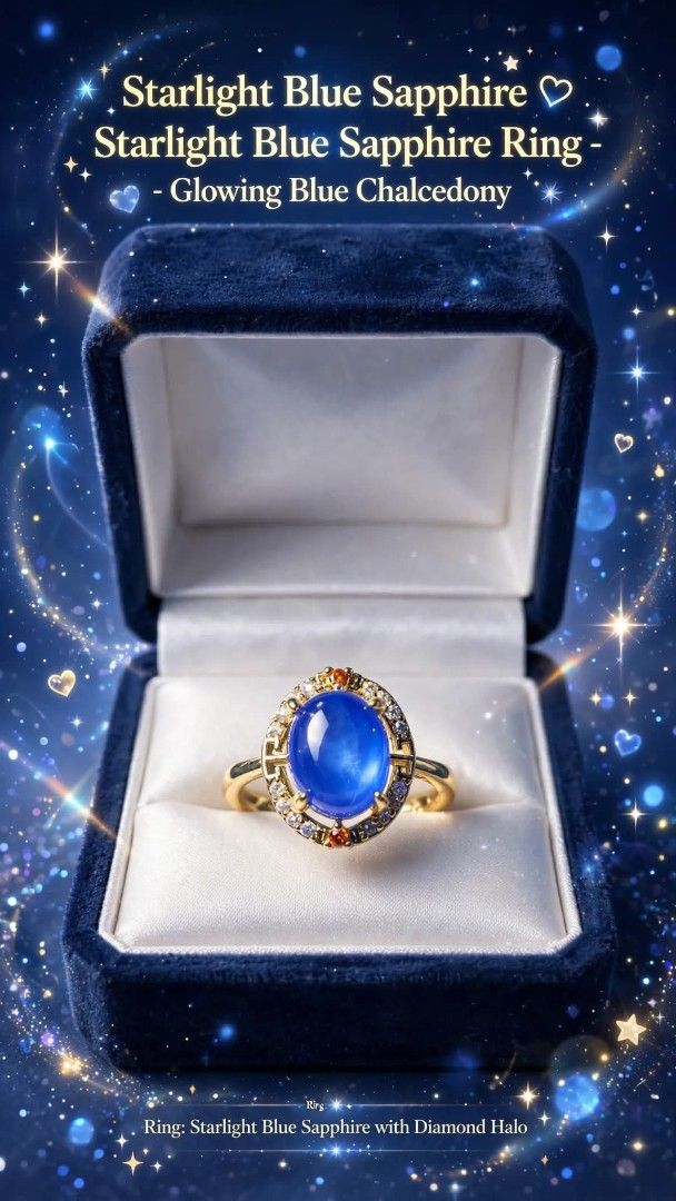 Starlight Blue Sapphire Ring with Diamond Halo (Category: Rings) located in Davao. Submitted by jodiaguilar2018 (Listing ID 1470935003, Image 1). Description: - Stunning starlight blue sapphire center stone - Elegant gold band with a sparkling diamond halo - Includes a luxury blue velvet ring box - Perfect statement piece for any jewelry collection.