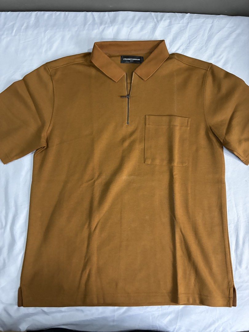 Straightforward Mustard Yellow Half-Zip Polo Shirt Medium (Category: Tshirts & Polo Shirts ) located in Manila. Submitted by nikkoour (Listing ID 1470937484, Image 1). Description: - Brand: Straightforward - Color: Mustard Yellow - Size: Medium - Fit: Regular fit - Details: Short sleeves, classic collar, silver-tone half-zip front, left chest pocket - Fabric: Smooth, comfortable knit - Condition: Excellent everyday casual wear -buyer will shoulde