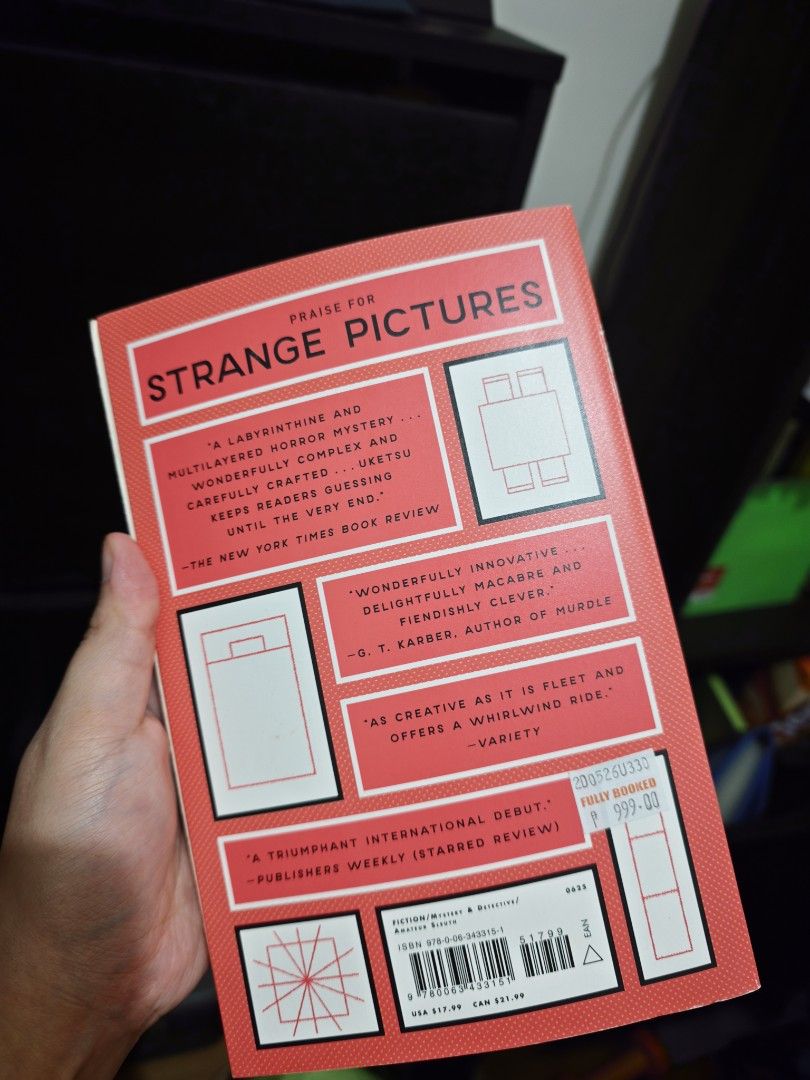 Strange Houses by Uketsu (Category: Storybooks) located in Manila. Submitted by pammie07 (Listing ID 1470986843, Image 2). Description: - Title: Strange Houses by Uketsu (Translated by Jim Rion) - Format: Paperback, originally bought from Fully Booked (price tag still attached) - Condition: Like new, read once, clean crisp pages, uncreased spine, well-kept on shelf - Features: Engaging mystery novel with unique floor plan illustrations inside.