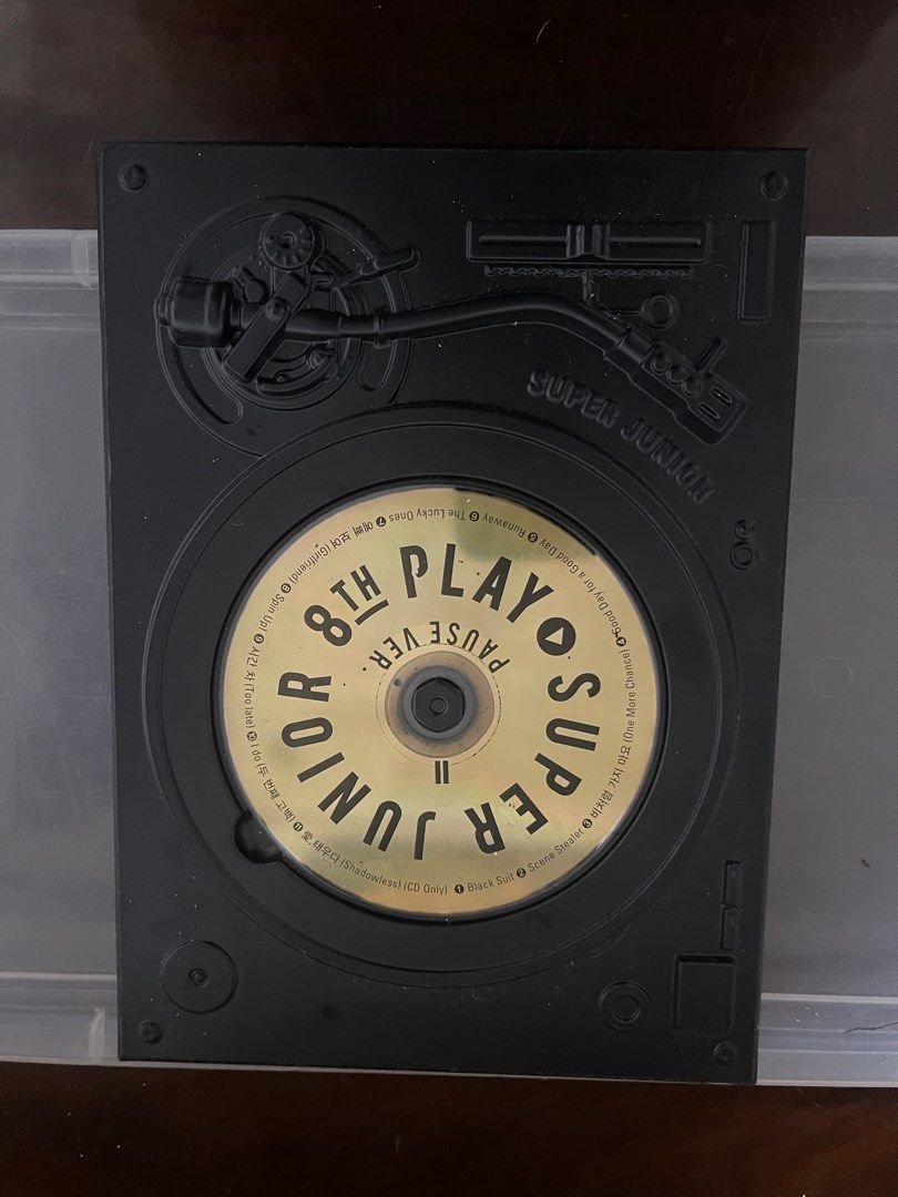 Super Junior 8th Album Play Pause Ver. (Category: CDs & DVDs) located in Manila. Submitted by andeachoi31 (Listing ID 1471030930, Image 2). Description: - Item: Super Junior 8th Album (Play Pause Version) - Condition: Overall clean and well-maintained - Inclusions: Black vinyl-style outer case, CD, photobook, 3 member photocards, and insert coupon - Perfect for: ELFs and K-pop collectors - SF via J&T / Flash or Same-Day Delivery within Metro Mani