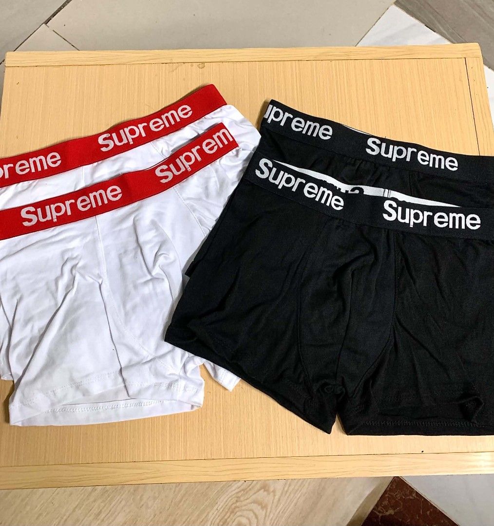 Supreme, Chrome Hearts, Calvin Klein Boxer Briefs Bundle (Category: Underwear) located in Rizal. Submitted by isle.haven.thrifts (Listing ID 1471067543, Image 1). Description: - Designer bundle: Supreme, Chrome Hearts, and Calvin Klein styles - Colors: Classic black and white colorways - Comfort: Soft, breathable fabric blend for everyday wear - Waistband: Stylish branded elastic waistbands - Value: Multiple assorted pairs included in one bundle.
