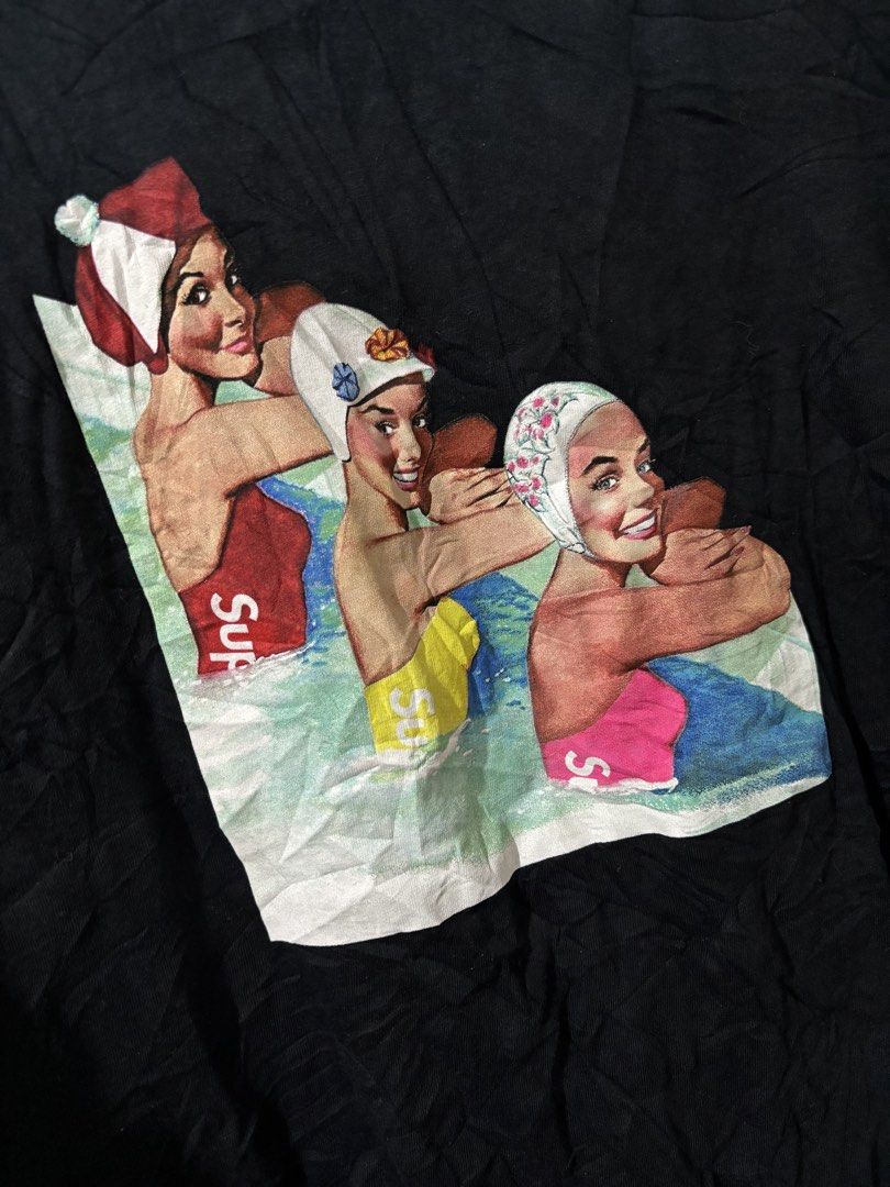 Supreme SS18 Swimmers Black Shirt (Category: Activewear) located in Naga. Submitted by unknwnstreetwear (Listing ID 1471087629, Image 2). Description: NO ISSUE SIZE M ON TAG WIDTH-20 INCHES LENGTH-28 INCHES.