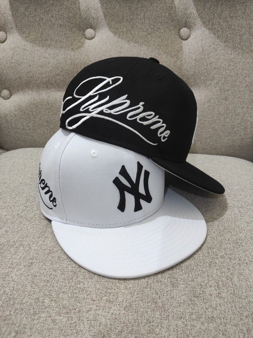 Supreme x New Era Cap Hat Black White (Category: Caps & Hats) located in Taguig. Submitted by rhenzel.chronoxthrift (Listing ID 1471073267, Image 1). Description: New Era 59FIFTY 7 1/4 Black and White Available 1300 with free sweatband Taguig location Lalamove and LBC COD / COP.