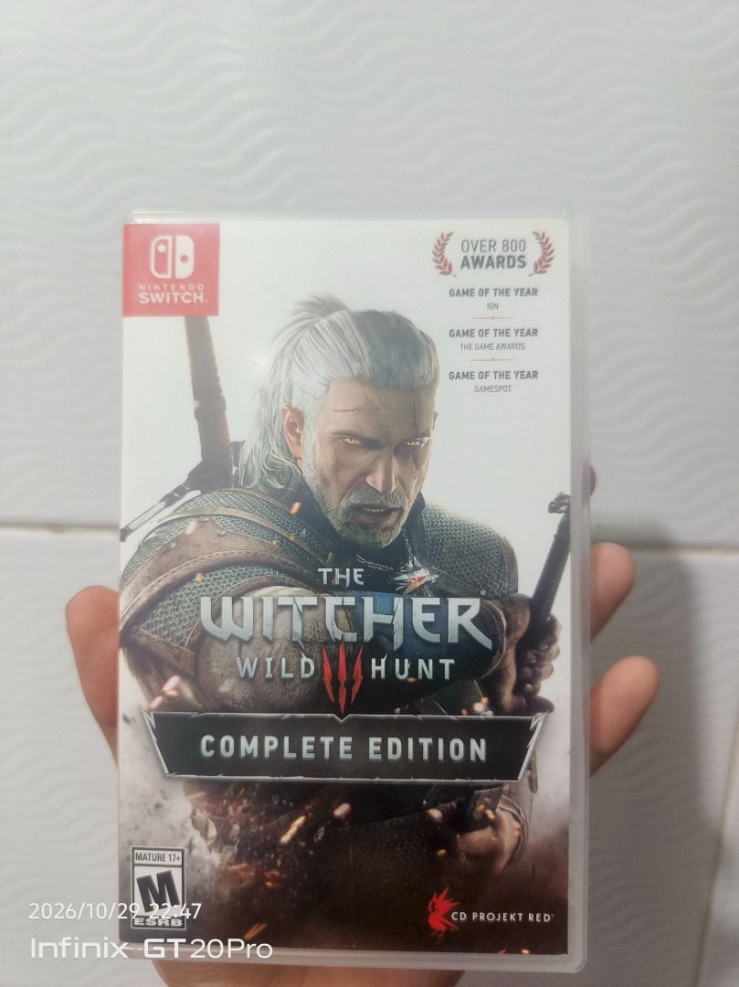 The Witcher 3 Wild Hunt Complete Edition Nintendo Switch (Category: Nintendo) located in Makati City. Submitted by alxavier12 (Listing ID 1471076136, Image 1). Description: - Game: The Witcher 3: Wild Hunt Complete Edition - Platform: Nintendo Switch (Physical Cartridge) - Condition: Complete in standard plastic case with cover artwork - Content: Includes all official expansions and additional downloadable content - Rating: ESRB Mature 17+ - High