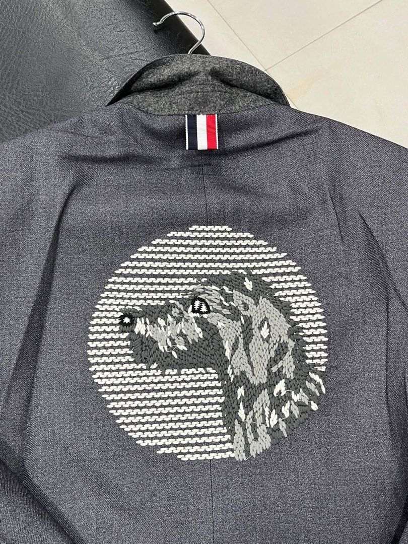 Thom Browne Fully Embroid Dog Blazer Jacket (Category: Coats, Jackets and Outerwear) located in Manila. Submitted by pure.ayoyyysss (Listing ID 1471076615, Image 3). Description: Thom Browne Fully Embroid Dog Blazer Jacket Sz3 Width : 21 Length : 29 Sleeve : 25 Execellent No issue 5k.