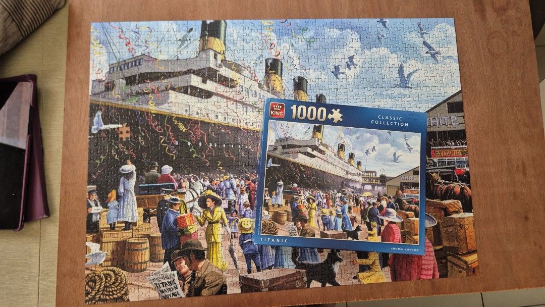 Titanic 1000 Piece Jigsaw Puzzle (note one piece missing) (Category: Board Games & Puzzles) located in Manila. Submitted by matthew34567 (Listing ID 1470964443, Image 1). Description: - Brand/Collection: King Classic Collection Titanic Jigsaw Puzzle - Total Pieces: 1000 pieces (Note: One piece is missing, explicitly written on the box lid).