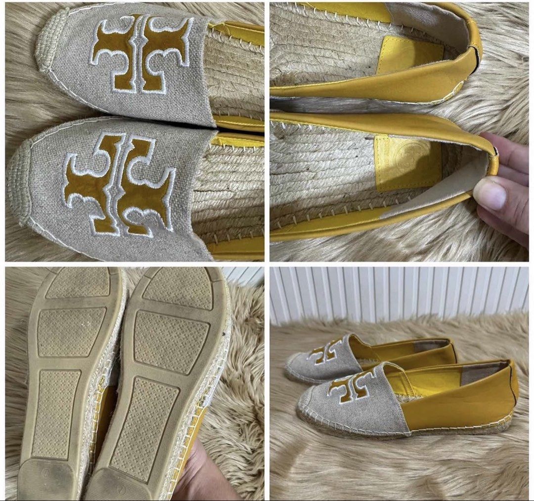 Tory Burch Canvas and mustard Leather Espadrilles (Category: Flats & Sandals) located in Tuguegarao City. Submitted by closet_jz (Listing ID 1471100652, Image 2). Description: - Authentic Tory Burch canvas slip-on espadrilles - Eye-catching bright yellow leather trim with large embroidered double T logo - Classic jute-wrapped midsole for that summer vibe - Durable rubber outsole offering great grip - Comfortable yellow insole featuring the brand 