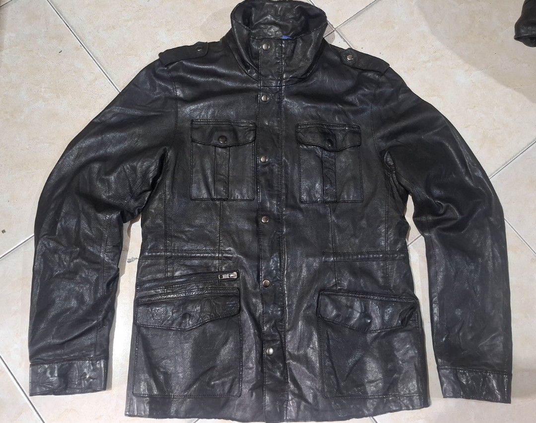 Tough Jeansmith field leather jacket (Category: Coats, Jackets and Outerwear) located in Baguio. Submitted by thriftrot (Listing ID 1471009557, Image 3). Description: Tough Jeansmith field jacket Lamb leather In very good condition No issue Small Dimes on photos With detachable liner Loc: baguio Add shipping fee .