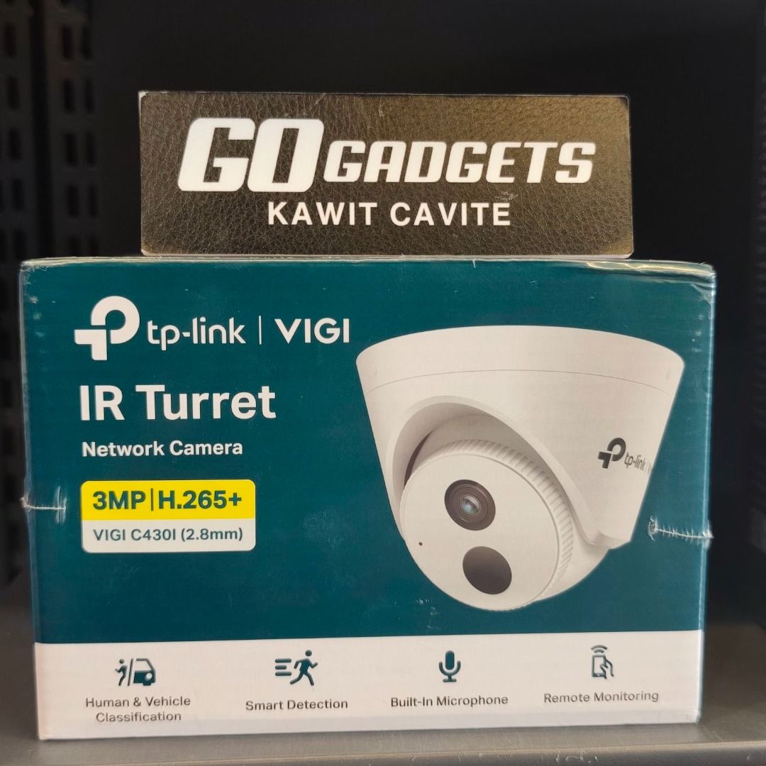 TP-Link VIGI C430I 3MP IR Turret Network Camera (Category: Security Systems & CCTV Cameras) located in Cavite. Submitted by jerickher83429 (Listing ID 1471018856, Image 1). Description: - Brand: TP-Link VIGI C430I (2.8mm lens variant) - Condition: Brand new, factory sealed, unopened box - Resolution: 3MP with H.265+ video compression - Smart Detection: Human & vehicle classification - Audio: Built-in microphone included - Monitoring: Remote viewi