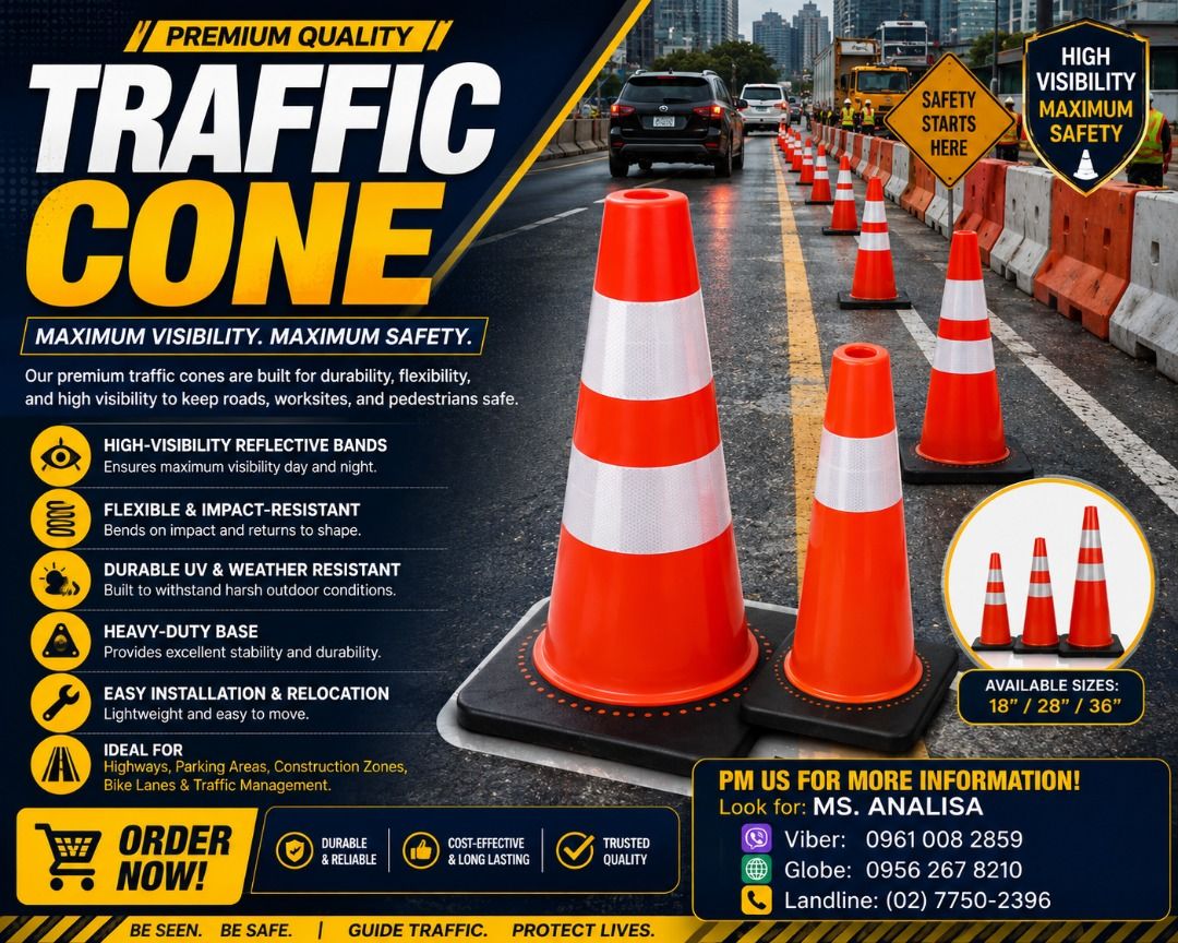 TRAFFIC CONE (Category: Looking For) located in Paranaque City. Submitted by buynowbilikanow (Listing ID 1470936433, Image 1). Description: ✅ Guaranteed lowest price ✅ Quality products ✅ Big discount for bulk orders ✅ 100% LEGIT TRUSTED SUPPLIER! ✅ With Complete Legal Documents ✅ BIR Registered We Supply All Kinds Of PPE Supplies, Raincoat, Hard Hat, Cooler Box, Plastic Trash Bin, Road Barriers, Kayak Boats, Crystal Kayak, Traffic Cone, T-Bollard