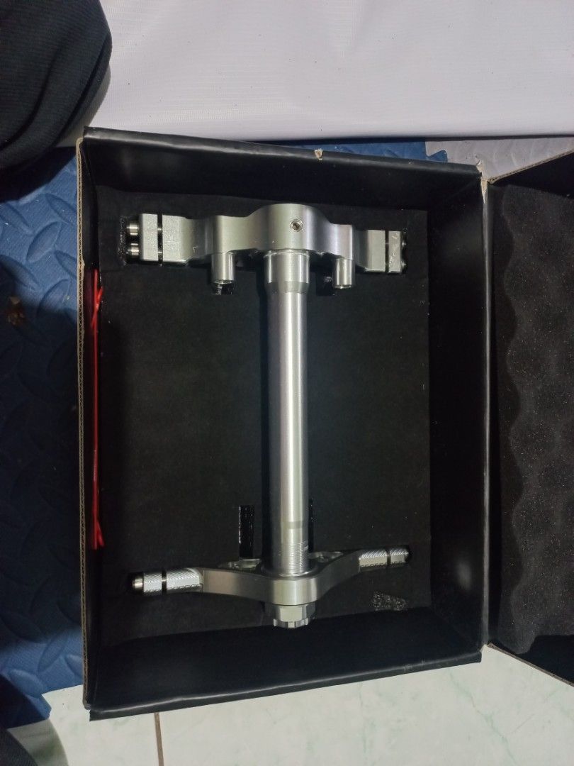TRC Racing CNC Alloy T-Post Assembly and Fork (Category: Bicycles) located in San Fernando. Submitted by maryann_25 (Listing ID 1471117003, Image 3). Description: TRC Racing CNC alloy T-post assembly and S-Tech fork set. Silver finish, high quality machining for motorcycle performance upgrades. Original boxes included for both parts. Unused condition, stored properly inside packaging..
