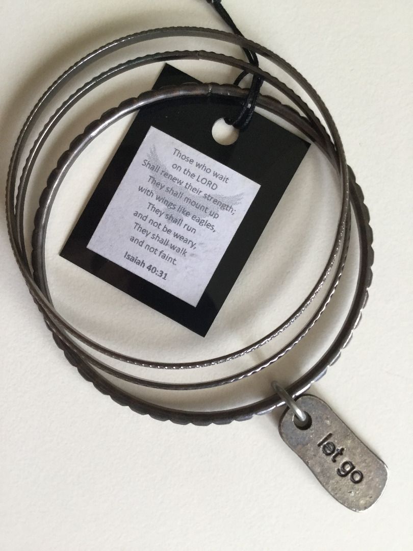 Trinity Bangles - Let go (Category: Bracelets) located in Cebu City. Submitted by 88tinkers.trove (Listing ID 1471040818, Image 2). Description: Tri-metal bangles in dark silver finish Charm: Let go .