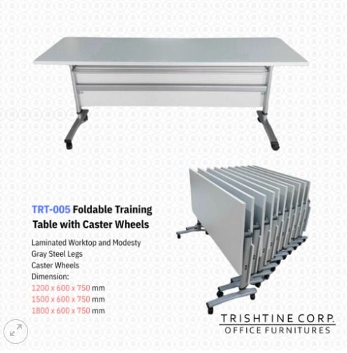 TRT-005 Foldable Training Table with Caster Wheels (Category: Office Furniture & Fixtures) located in Caloocan City. Submitted by jim.trishtineofficefurnitures (Listing ID 1470983431, Image 1). Description: - Model: Trishtine TRT-005 Training Table by Trishtine Corp. Office Furnitures - Design: Foldable for easy and compact storage - Mobility: Equipped with caster wheels for effortless moving - Build: Laminated worktop and modesty panel with stur