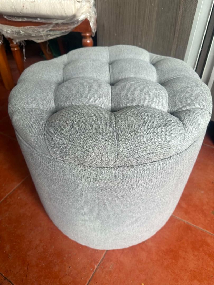 Tufted Ottoman (Category: Chairs) located in Paranaque City. Submitted by lafurnitureph (Listing ID 1471009050, Image 2). Description: Tufted Ottoman Diameter - 40cm Heigh - 40cm Fabric - Microfiber Fabric Color - Mid Grey Uratex Foam Price: 3,500 only Location: Paranaque For all made-to-order furniture, our payment terms are as follows: 50% Down Payment – Required upon order confirmation to begin production. 50% Balance Payment – Payable upon de