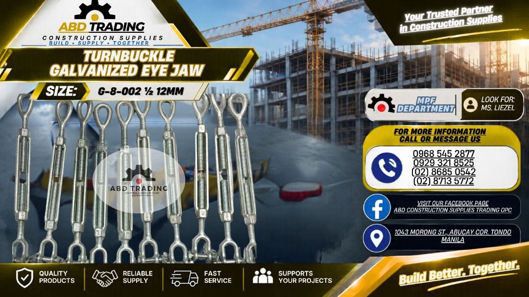 TURNBUCKLE GALVANIZED EYE JAW (Category: Construction Tools & Equipment) located in Manila. Submitted by _abdtrading (Listing ID 1470951366, Image 1). Description: .