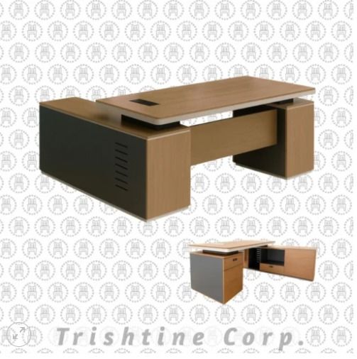 TXT-091 | Modern L-shape Executive Table (Category: Office Furniture & Fixtures) located in Caloocan City. Submitted by jim.trishtineofficefurnitures (Listing ID 1470999690, Image 1). Description: - Executive office desk with attached side return cabinet - Stylish wood grain top surface paired with dark grey side panels and modesty board - Built-in cable management grommet to keep your workspace neat - Ample storage including built-in drawers and