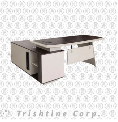 TXT-093 | Modern L-type Executive Table (Category: Office Furniture & Fixtures) located in Caloocan City. Submitted by jim.trishtineofficefurnitures (Listing ID 1470990315, Image 1). Description: - Elegant executive desk in a stylish dark wood and cream tone finish - Spacious main writing surface with a built-in wire management port to keep cords tidy - Includes an attached side storage cabinet featuring open shelving and a closed compartment - D