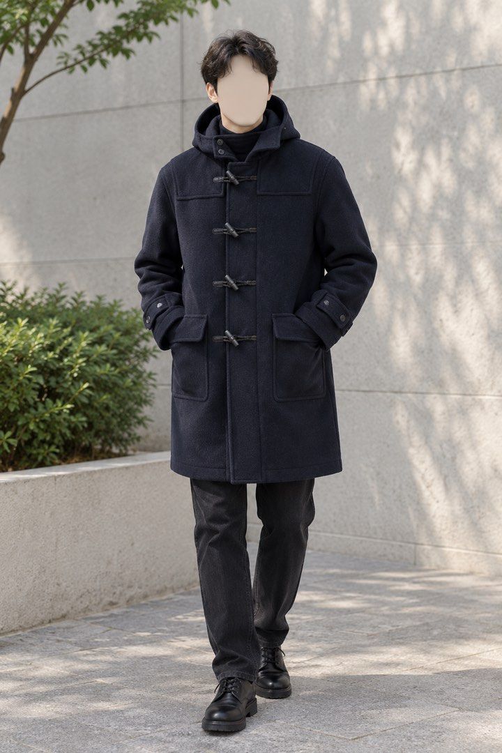 UNIQLO DUFFLE COAT NAVY (Category: Coats, Jackets and Outerwear) located in Tacurong. Submitted by locationtacurongcitymindanao (Listing ID 1471049078, Image 1). Description: 67% polyester 33%wool Length-38 Width- 26 Sleeves-25 .