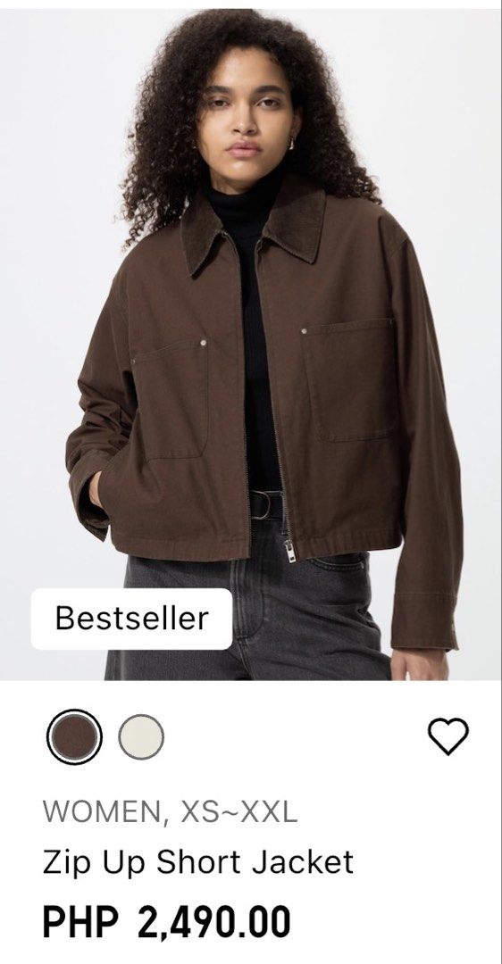 Uniqlo Zip Up Short Jacket Dark Brown Size M (Category: Coats, Jackets and Outerwear) located in Binan City. Submitted by heyyabi (Listing ID 1470980512, Image 1). Description: - Brand new with original tags attached NEVER USED - Brand: Uniqlo - Color: Dark brown - Size: M bought in japan for ¥4990 / ₱1990 RFS: size too small for my liking.