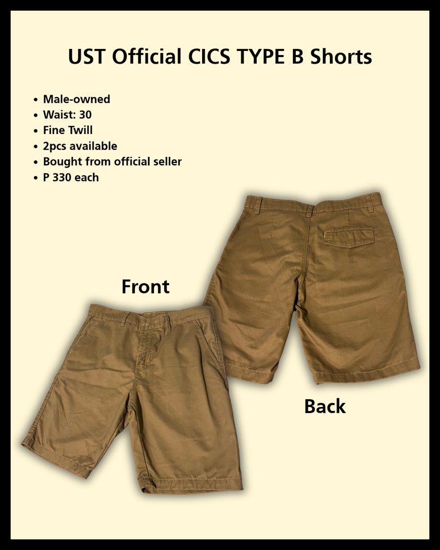 UST Official CICS Type A, Type B Polos, and Shorts Bundle (Category: Activewear) located in Quezon City. Submitted by amarakisells (Listing ID 1471070942, Image 3). Description: UST CICS Uniforms for Sale Selling UST uniforms and official merchandise originally purchased from official sellers. AVAILABLE ITEMS 1. UST CICS Type A Polo - For male students - Size: Small - Quantity: 5 pieces - Price: ₱400 each - Bundle price: ₱1,950 for all 5 2. UST C