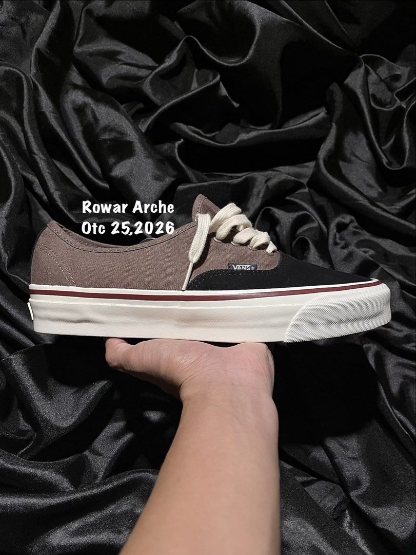 Vans Vault OG Authentic LX Brown Black (Category: Sneakers) located in Consolacion. Submitted by archerowar_20 (Listing ID 1471093805, Image 1). Description: - Model: Vans Vault Authentic LX - Colorway: Brown and black canvas with contrast red piping - Details: Off-white thick rubber soles and chunky cream laces - Condition: Brand new, never worn, pristine condition - Inclusions: Original shoebox and packing tissue included.
