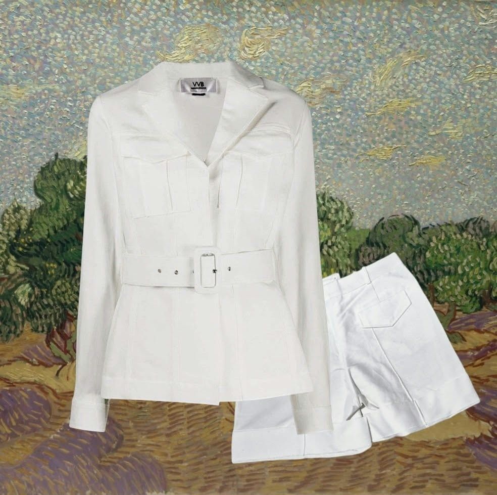 Victoria Beckham VVB White Jacket and Shorts Set (Category: Sets or Coordinates) located in Paranaque City. Submitted by calm_youngstore7 (Listing ID 1471019639, Image 1). Description: - Brand: Victoria Beckham VVB - Item: Matching white jacket and shorts set - Jacket details: Long sleeves, button-up, lapel collar, chest flap pockets, and included buckle belt - Shorts details: Tailored fit, front pleats, and cuffed hems - Style: Crisp, monochroma