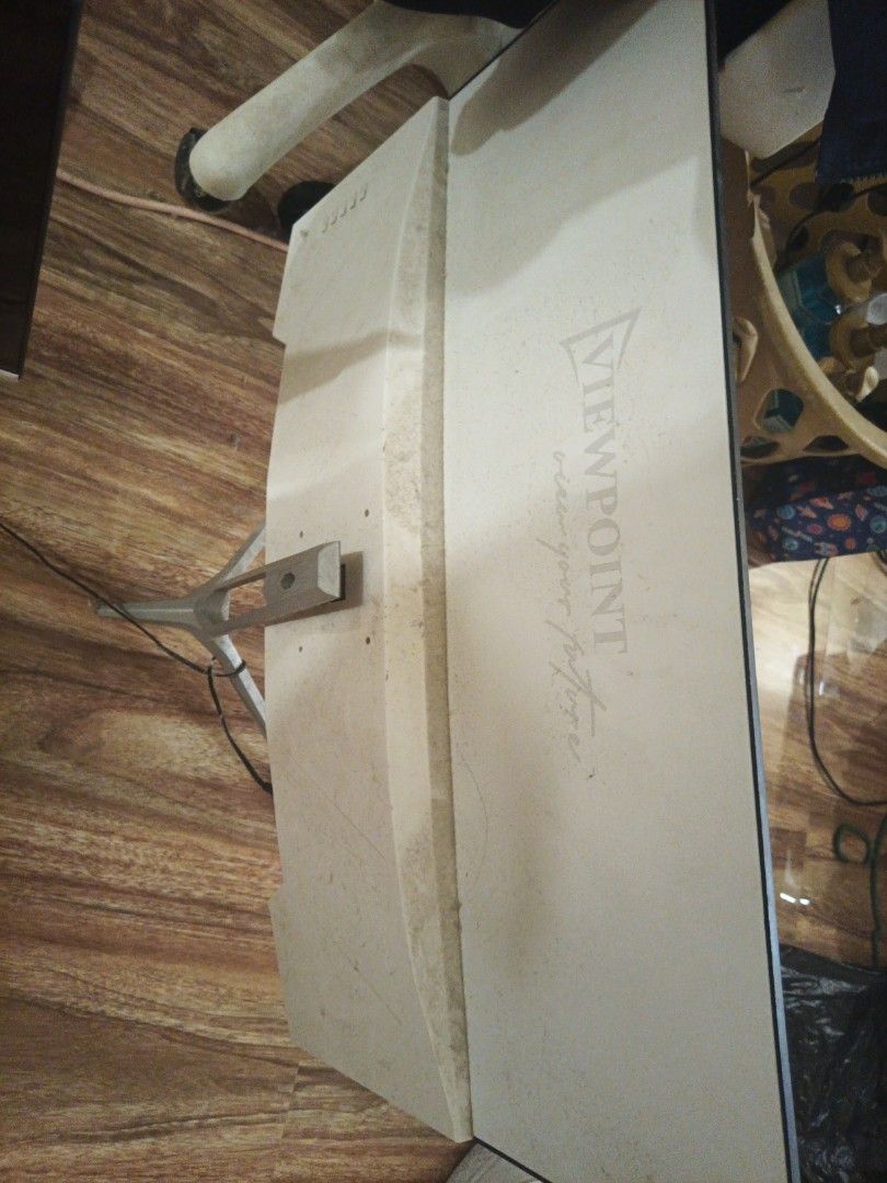 Viewpoint Computer Monitor with Stand (Category: Monitor Screens) located in Tanza. Submitted by raphgex15 (Listing ID 1470957189, Image 2). Description: RUSH!!! - Brand: Viewpoint - Color: White back panel with grey stand - Condition: Powers up fine; has some dust and dirt marks from previous use and storage - Features: Built-in cable management slot on the stand - Inclusion: Metal stand attached to the back and power supply. - Ideal for both ho