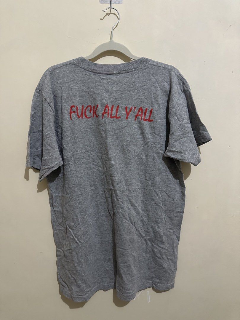 Vintage 2008 Supreme Predator Box Logo Tee (Category: Tshirts & Polo Shirts ) located in Tagum. Submitted by ritarits572 (Listing ID 1471076631, Image 2). Description: - Brand: Supreme - Color: Grey - Size: Large 21 x 19 - Material: 100% Pre-shrunk Cotton (Made in U.S.A.) - Design: Front split white/black Supreme logo; back red "Fuck All Y'all" text - Fit: Standard fit, short sleeves, crew neck - Condition: Ready to wear with clean interior tags 