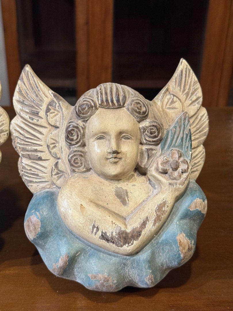 Vintage Cherub Querubin Wood Wall Display Decor (Category: Vintage Collectibles) located in Manila. Submitted by sinaunang_gamit (Listing ID 1470984473, Image 2). Description: Vintage Cherub Querubin Wood Wall Display Height : 9.5 inches All wood Loc: 6th ave caloocan ₱2k each .