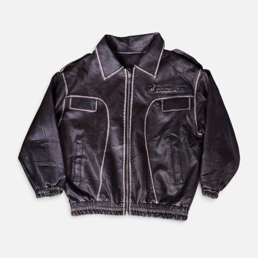 Vintage Dark Brown Leather Bomber Jacket with Piping (Category: Coats, Jackets and Outerwear) located in Cagayan de Oro. Submitted by caspian_thrift (Listing ID 1471015269, Image 1). Description: 21x21.5 Excellent Condition No Issue.