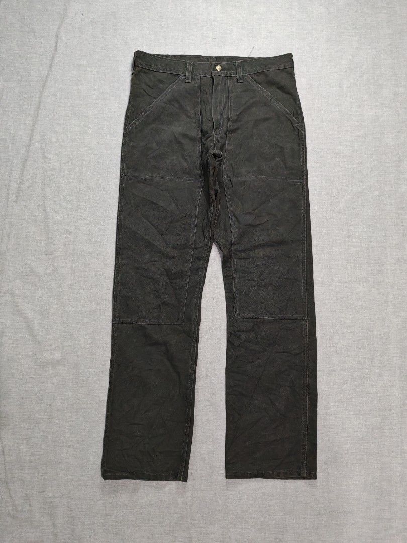 Vintage Haystack duck canvas double knee work pants (Category: Trousers) located in Baguio. Submitted by used_clothing2600 (Listing ID 1471067861, Image 1). Description: Vintage Haystack duck canvas double knee work pants faded black made in USA size 35 verygood condition measurements waist 17.5 inches front rise 12 thigh 12 knee 10 length 43 leg opening 8.5 P 1500.