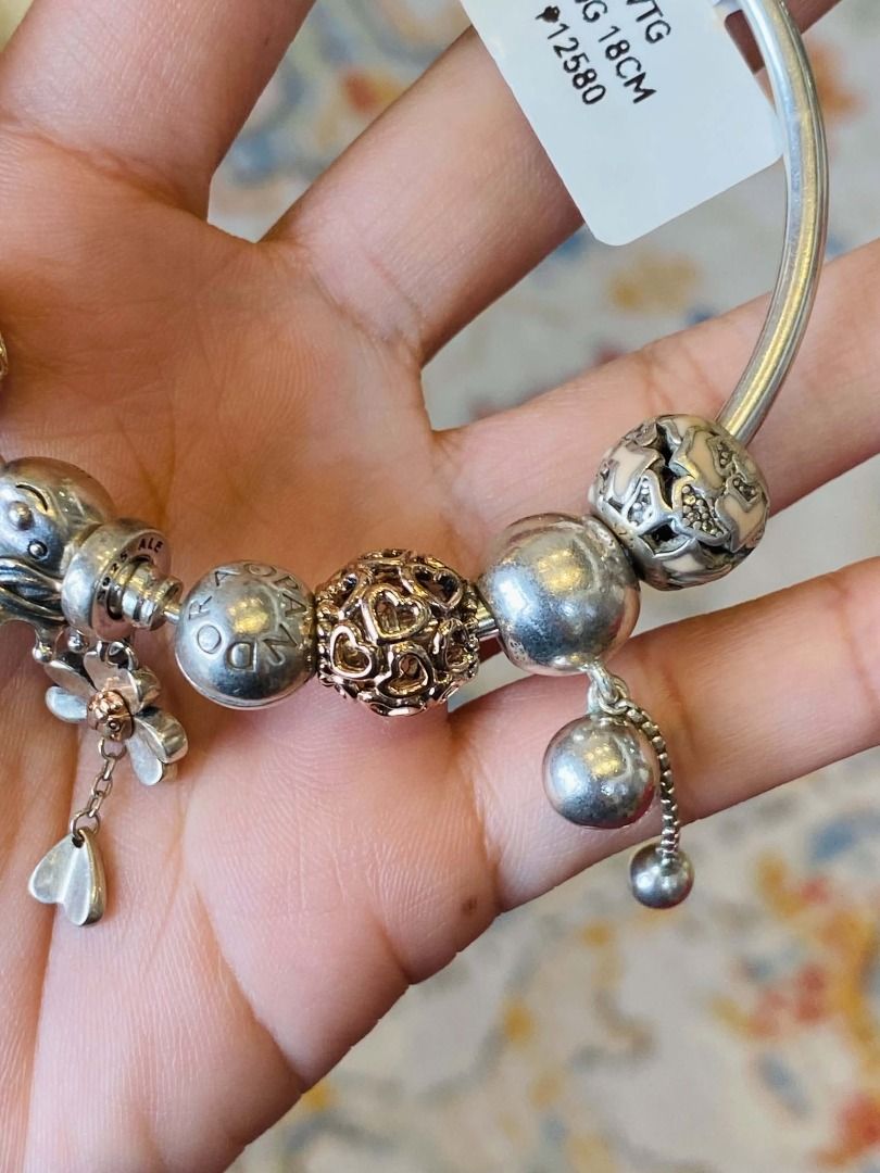 Vintage Pandora with Charms Silver Bangle (Category: Bracelets) located in Baguio. Submitted by asna_taku (Listing ID 1471012662, Image 3). Description: Vintage Pandora with Charms Silver Bangle 30g 18CM ₱12580.