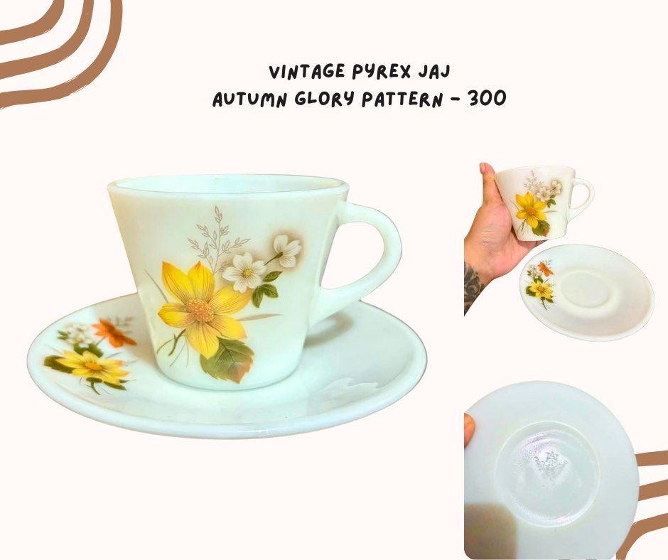Vintage Pyrex JAJ Autumn Glory Duo (Category: Coffee & Tea Tableware) located in Pasig City. Submitted by homeyvibesph (Listing ID 1470963127, Image 1). Description: .