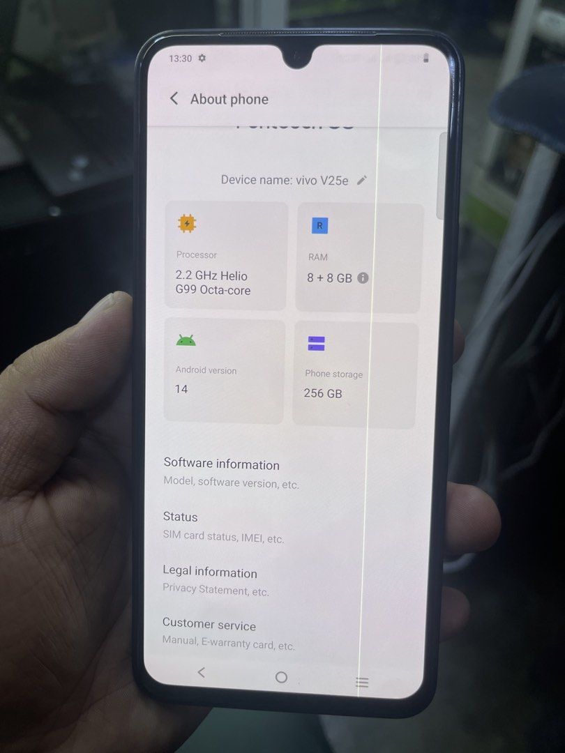 Vivo V25E (Category: Other Gadgets) located in Pasig City. Submitted by marcrafael (Listing ID 1471082247, Image 2). Description: FOR SALE: vivo V25e (256GB / 8GB + 8GB RAM) 💰 Selling Price: 5499 NEGOTIABLE QUICK SPECS: * 6.44” AMOLED Display * Fingerprint Scanner on Display * MediaTek Helio G99 Octa-Core Processor * 8GB RAM + 8GB Extended RAM * 256GB Internal Storage * Android 14 CONDITION: * Fully functional * May cosmetic signs of use sa side