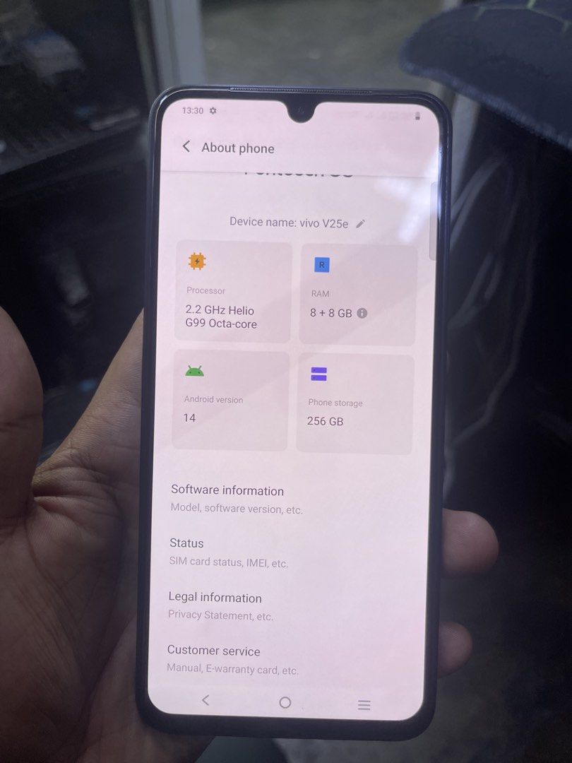 Vivo V25E (Category: Other Gadgets) located in Pasig City. Submitted by marcrafael (Listing ID 1471082247, Image 1). Description: FOR SALE: vivo V25e (256GB / 8GB + 8GB RAM) 💰 Selling Price: 5499 NEGOTIABLE QUICK SPECS: * 6.44” AMOLED Display * Fingerprint Scanner on Display * MediaTek Helio G99 Octa-Core Processor * 8GB RAM + 8GB Extended RAM * 256GB Internal Storage * Android 14 CONDITION: * Fully functional * May cosmetic signs of use sa side